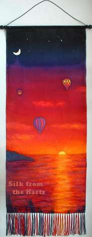 silk painting hot air balloon sunset