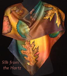 silk scarf hand painted with autumn leaves